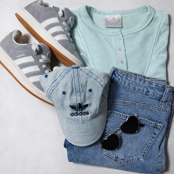 Adidas Trefoil Mint Green Henley Sweatshirt - Picture 4 of 5